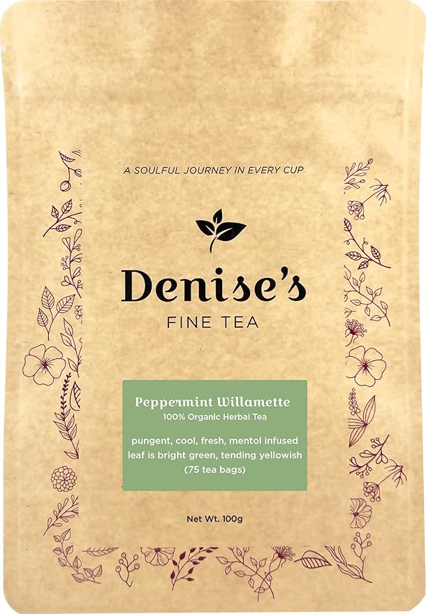 Denise's Fine Tea, USDA Organic, Peppermint Willamette, Herbal Tea, 75 tea bags (100g)