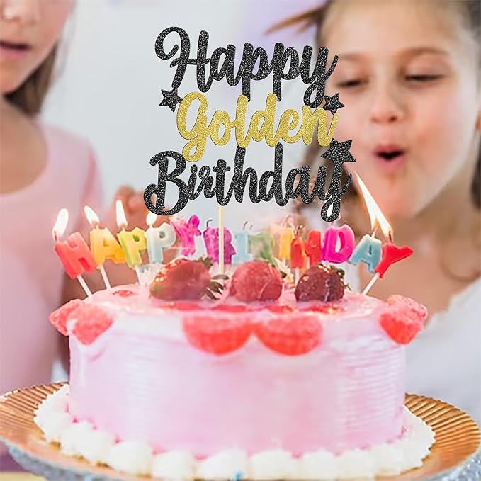 Rsstarxi 1 Pack Golden Birthday Cake Topper Glitter 9th 14th 15th 16th 18th 30th 50th 60th Cake Picks Golden Birthday Cake Decoration for Kids Adults Party Decorations