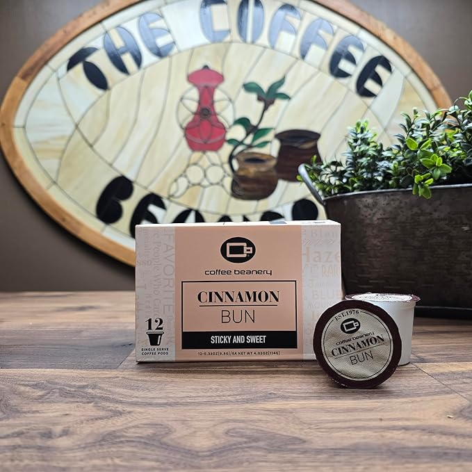 Cinnamon Bun Coffee Pods by Coffee Beanery | 12ct Flavored Coffee Pods Medium Roast Coffee Pods| 100% Specialty Arabica Coffee| Gourmet Coffee Pods