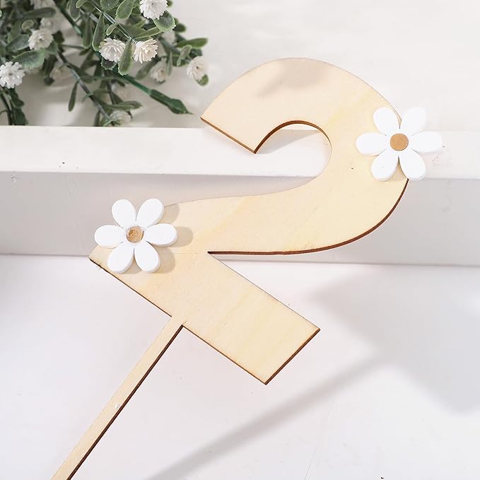 Wooden Daisy Cake Topper - 2nd Birthday Decor, Retro Groovy, Boho, Wooden Cake Decorating Supplies, Second Anniversary