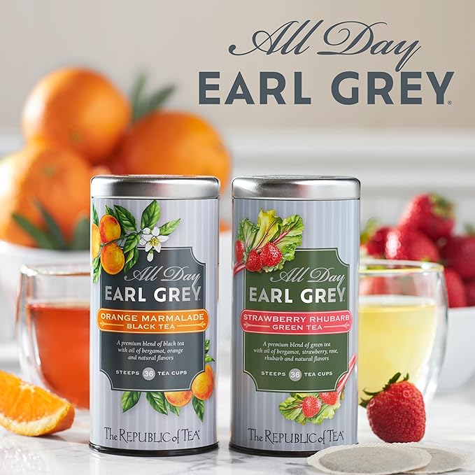 The Republic of Tea ??All Day Earl Greyì§?Strawberry Rhubarb Green Tea, Naturally Caffeinated, 36 Tea Bags