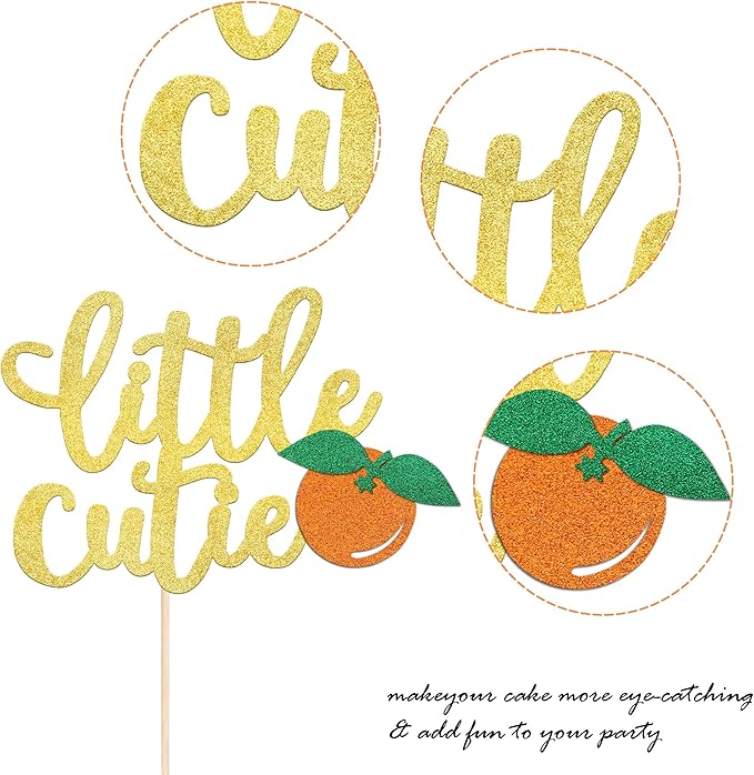 1 Pack Little Cutie Cake Topper Glitter Orange Cake Pick Citrus Theme Baby Shower Kids Birthday Party Tangerine Clementine Fruit Party Cupcake Decorations Supplies