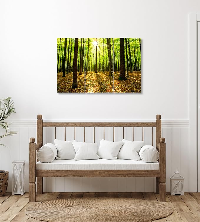Forest Wall Art Decor - 3 Piece Set, Decorative Framed Green Tree Canvas Art Multi Panel Split Prints for Living Room, Kitchen, Bedroom, Office & Home Decor Gift