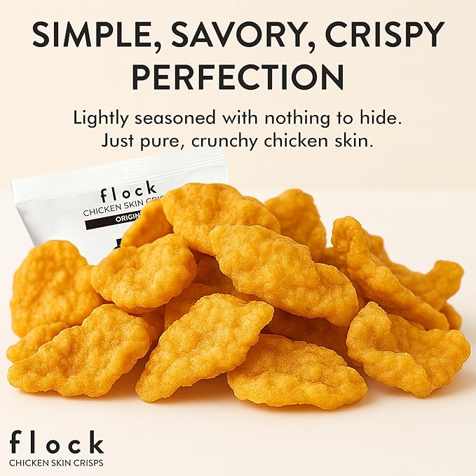 Flock Keto Chicken Skin Chips ??Original Flavor, Low Carb, High Protein, Gluten-Free Chicken Crisps, Keto Snack, Low Carb Chips, Protein Crackers, Diet Snacks, 8-Pack (1oz)