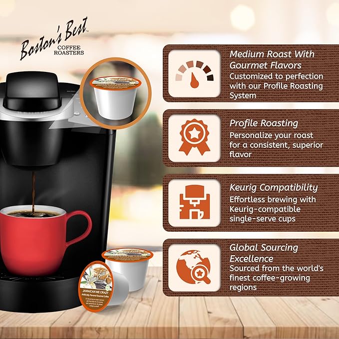 Bostonโs Best - Jamaican Me Crazy Flavored Delicious Gourmet Coffee, Compatible with Keurig Coffee Maker, 24 Count (Pack of 4)