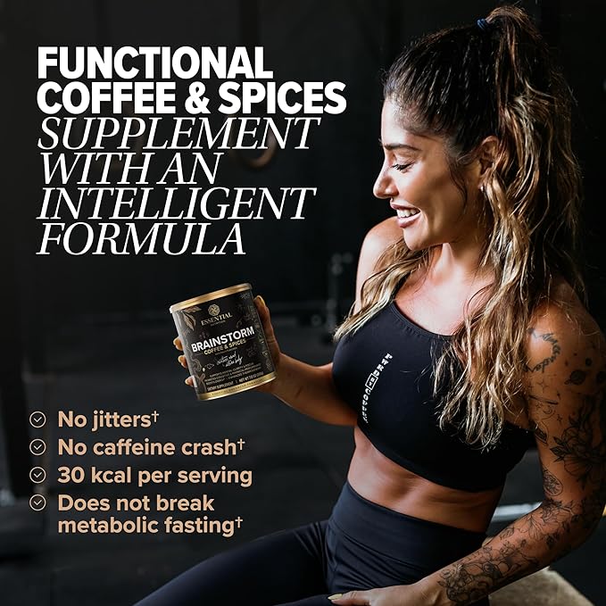 Essential Nutrition Brainstorm - Functional Coffee and Spices Supplement - Focus, clarity and energy boost - Keto friendly - Sugar Free - 7.0 oz (20 Servings)