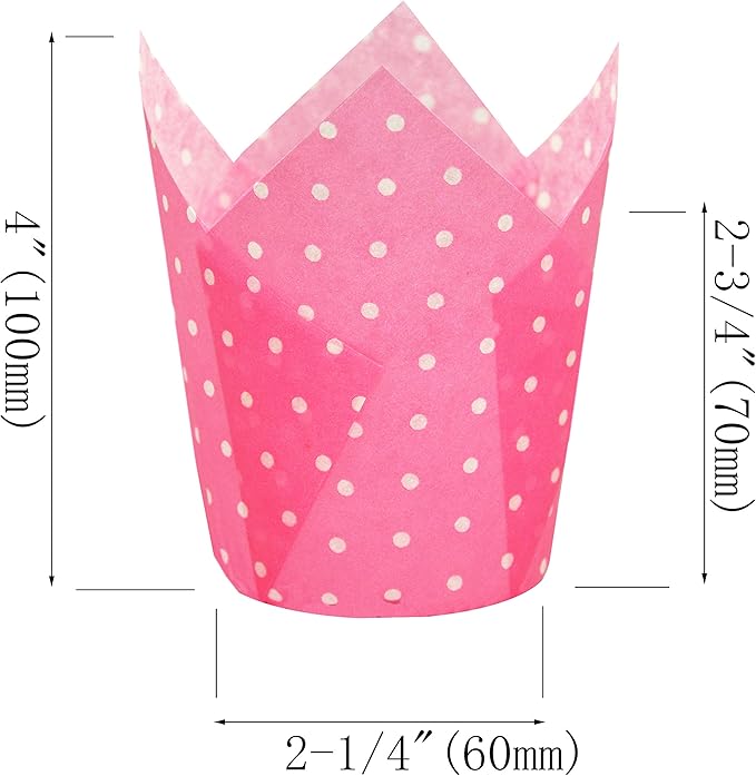 Large Muffin Greaseproof paper Baking cupcake cups, 2-1/4" x 4" Pink printed with Polka Dot Tulip Baking Cup(Large) (125pcs)