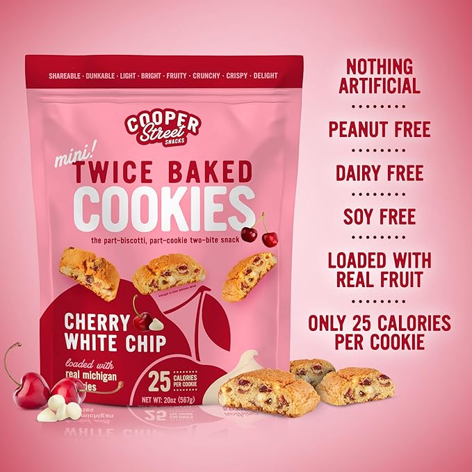 Cooper Street Twice-Baked Cherry White Chip Biscotti Cookies (16 oz) ??Over 50 Biscotti Cookies per Bag Loaded with Real Fruit, Traditional Italian Style Snacks - Dairy, Peanut & Soy Free, Kosher