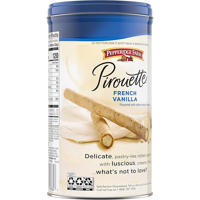 Pepperidge Farm Pirouette Cookies, French Vanilla Flavored Crème Filled Wafers, 13.5 Oz Tin (Pack of 4)