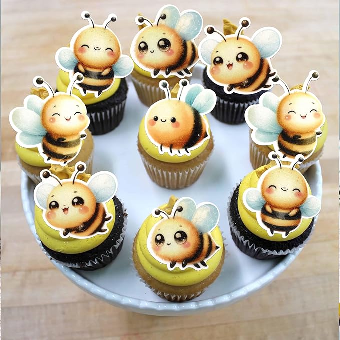 60 Pack Edible Bumble Bee Gender Reveal Cake Topper Oh Babee Cupcake Picks Water Paper Bee Cake Decorations for Bumble Boy or Girl Baby Shower Kids Birthday Party Supplies