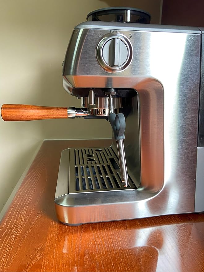 54mm Bottomless Portafilter Fits Breville Barista Espresso Machine Stainless Steel Naked Portafilter Along with Double Shot Filter Basket Coffee Bottomless Handle-Wooden