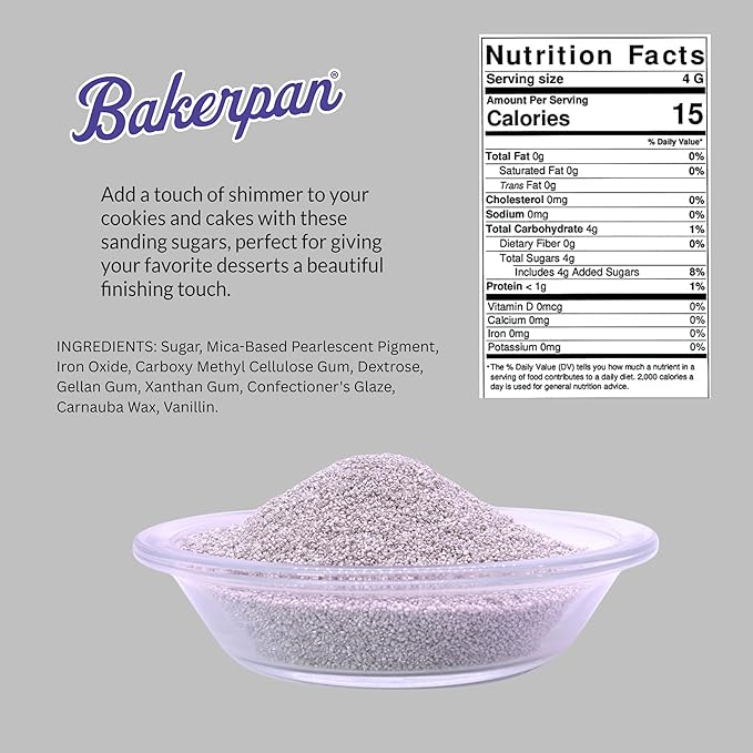 Bakerpan Silver Sanding Sugar for Baking & Cookie Decorating - 5 Ounce Edible Silver Sugar Sprinkles for Cookies, Cakes, Cocktails (Made In USA)