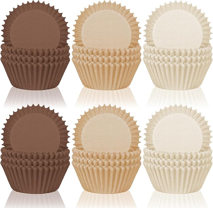 Whaline 600Pcs Brown Neutral Cupcake Liners Fall Color Brown Gradient Color Baking Cups Tan Neutrals Cupcake Wrappers Muffin Liners for Baby Shower Bridal Shower Wedding Birthday Party Supplies