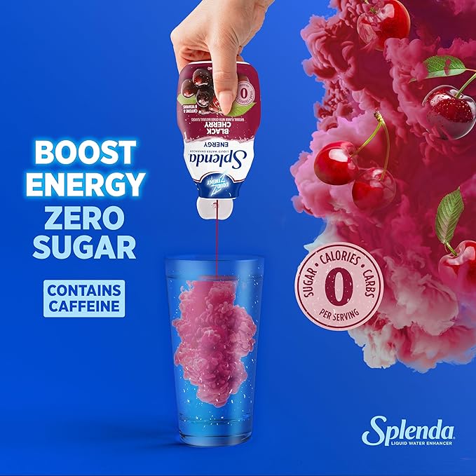 SPLENDA Energy Liquid Water Enhancer Drops, Sugar Free, Zero Calorie, Natural Flavor, Concentrated Drink Mix, 3.11 Fl Oz Each Bottle (Black Cherry, 1 Pack)
