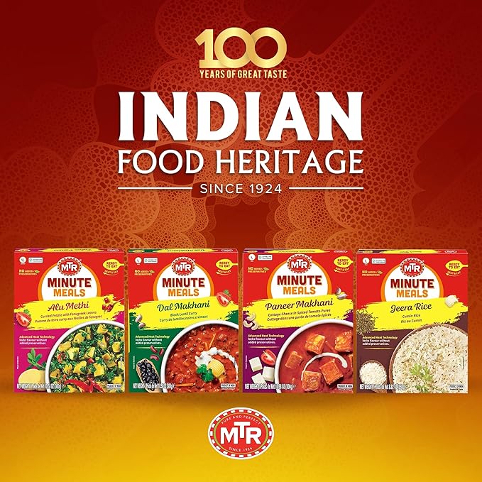 MTR Ready-To-Eat: Dhaba Mix - Assorted Pack of 4 (Alu Methi, Dal Makhani, Paneer Makhani, Jeera Rice) - Authentic Indian Food with No Added Preservatives - Suitable for Vegetarians