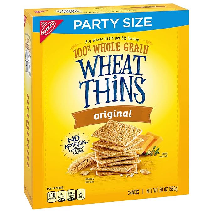 Wheat Thins Original Snacks, Whole Grain Wheat Crackers, Snack Crackers, Party Size, 20 oz Box