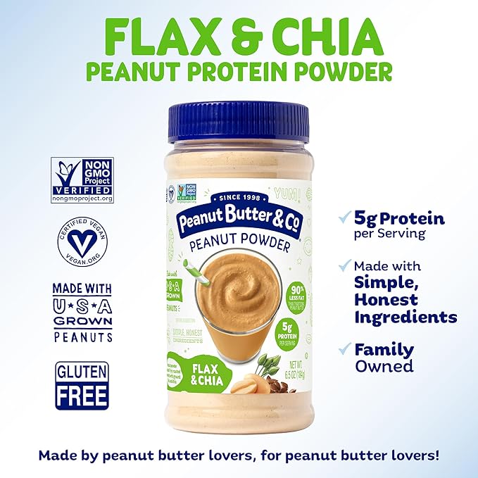 Peanut Butter & Co. Flax & Chia Peanut Powder, Non-GMO Project Verified, Gluten Free, Vegan, 6.5 Ounce Jars (Pack of 6)