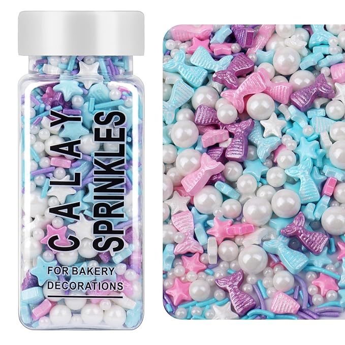 Pastel Sprinkles for Cake Decorating, Ocean Mermaid Sprinkles for Cake Cupcake Cookies Baking Ice Cream Decorations