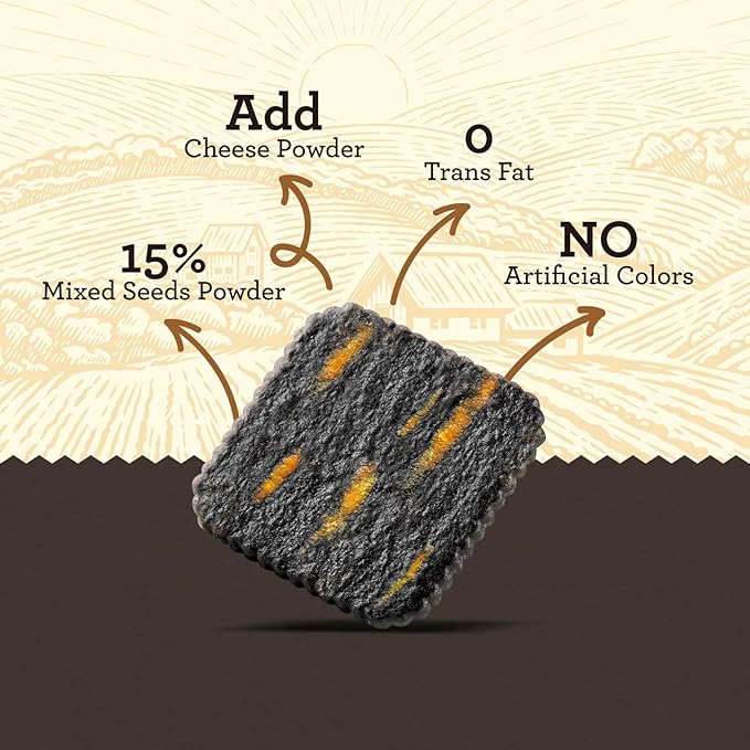 Vloong Black Seeds & Cheese Flavor Thin Crackers, Healthy Snacks with Individual Packs, Baked Crisps with No Artificial Flavors (3 Pack,18.9 Ounce) Black Wheat, Black Millet, Black Rice, Black Bean, Black Peanut, Black Sesame with Cheddar