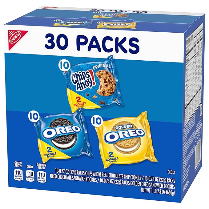 Nabisco Sweet Treats Cookie Variety Pack OREO, OREO Golden & CHIPS AHOY!, 30 Snack Packs (2 Cookies Per Pack) (Pack of 2)