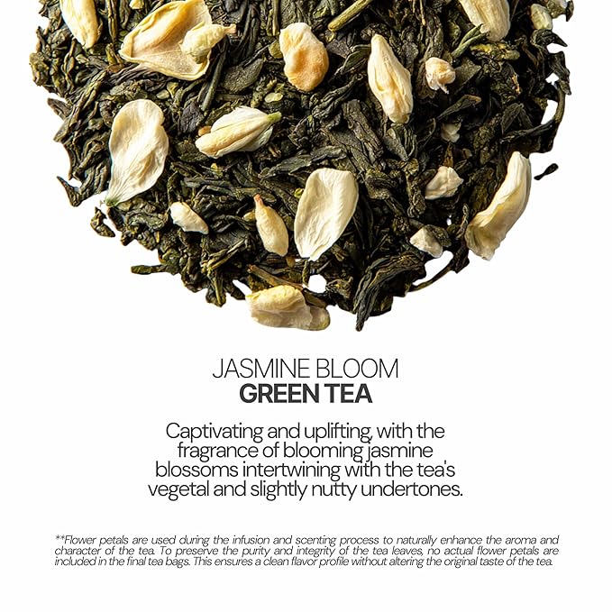 BLOSSOM RITUAL Jasmine Bloom – Floral Green Tea Loose Leaf – 20 Natural Based Pyramid Bags – Serve Upto 60 cups – Jasmine Petal Infusion – Stress Relief & Rich Antioxidants | 2.65oz