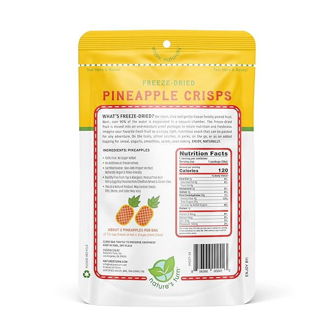 Nature's Turn Freeze-Dried Fruit Snacks, Pineapple Crisps, Pack of 6 (1.2 oz Each)