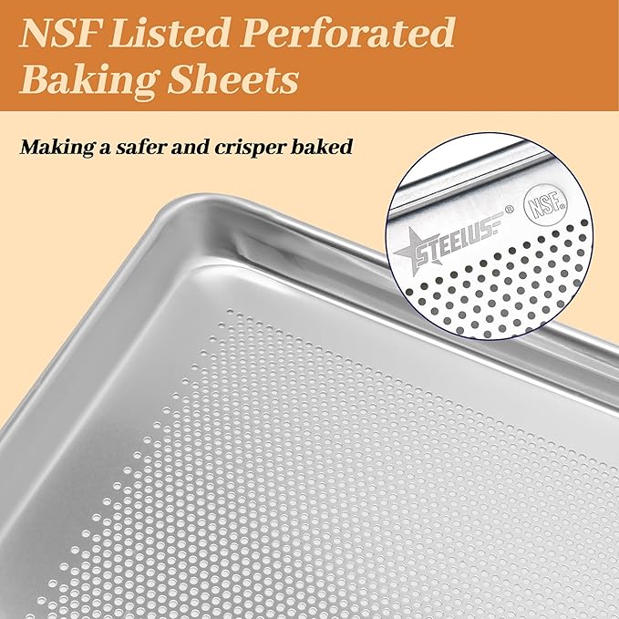 6 Pack Full Size Baking Sheet Pans Perforated, Aluminum Commercial Cookie Sheets Non-Stick, 26"x18"