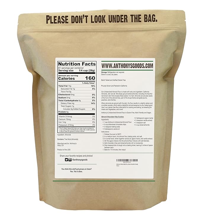 Anthony's Almond Meal Flour, Unblanched, 5 lb, Gluten Free, Non GMO, Keto Friendly