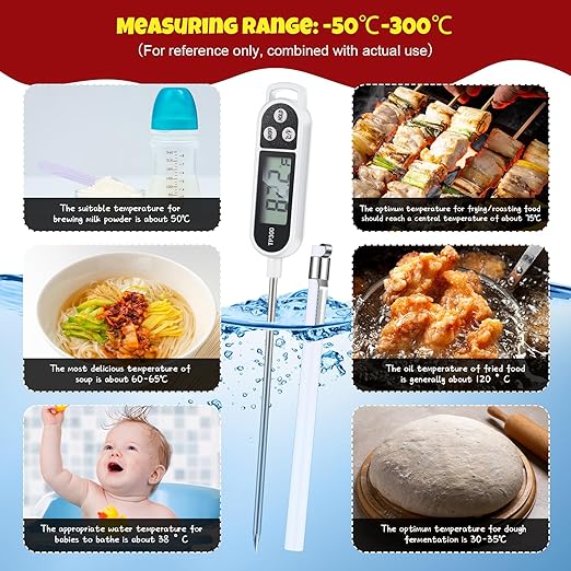 Meat Food Thermometer Food with Probe Water Liquid Instant Read Digital Thermometer Kitchen Cooking Supplies for Cooking BBQ Milk Yogurt(White)