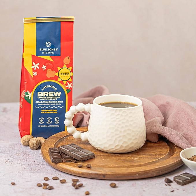 Blue Zones Nicoya - Morning Brew, Maya Nut and Cacao - 100% Natural Ground Coffee Alternative - High Micronutrients - Caffeine Free, Gluten & Sugar-Free (12 oz/ 340g)