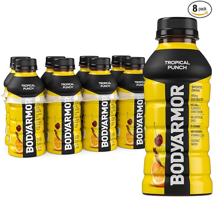 BODYARMOR Sports Drink Sports Beverage, Tropical Punch, Coconut Water Hydration, Natural Flavors With Vitamins, Potassium-Packed Electrolytes, Perfect For Athletes, 12 Fl Oz (Pack of 8)