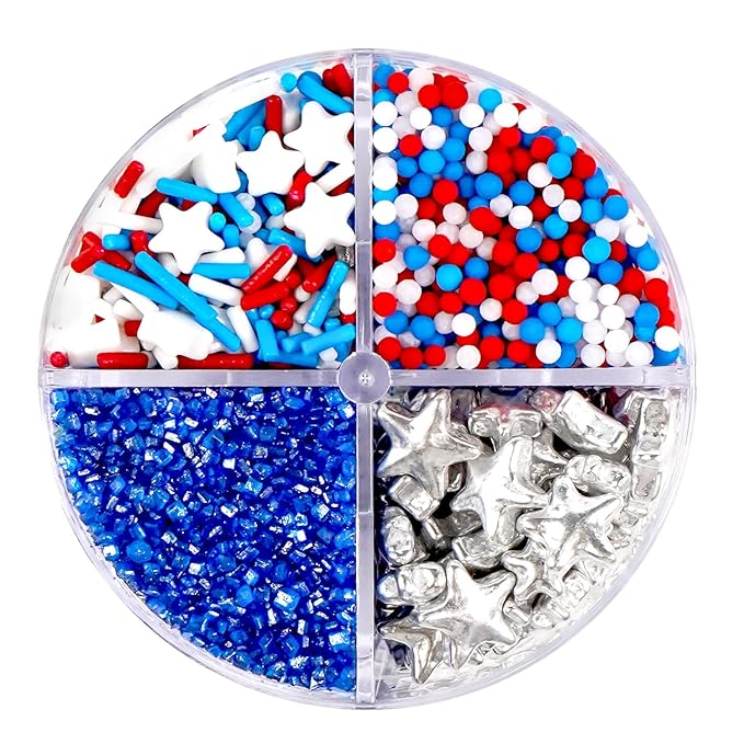 4th of July Sprinkles, Patriotic Sprinkle, Red White and Blue Sprinkles for Cupcakes Cake Decorating, Silver Star Mix, 160g/5.64oz, Cake Decorations, Baking Ice Cream Toppings