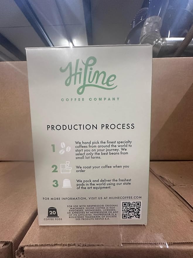HiLine Espresso Coffee Pods, Dark Roast Coffee, 20 Count (Pack of 1), Single Cup Espresso Capsules, Compatible with Nespresso Original Brewers