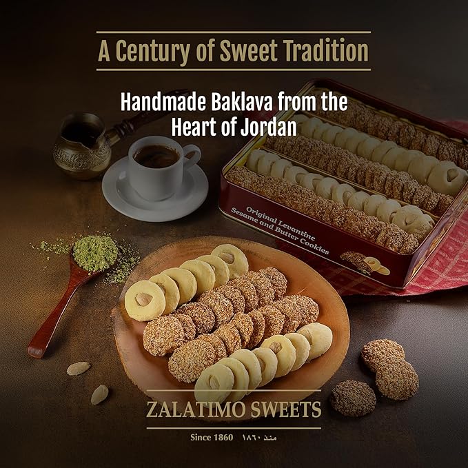 Zalatimo Sweets Since 1860, 100% All Natural Assorted Baklava, Slightly Sweet Baklava in Square Metal Gift Tin, No Preservatives, No Additives, No Corn Starch, No Syrups! 1.8Lbs