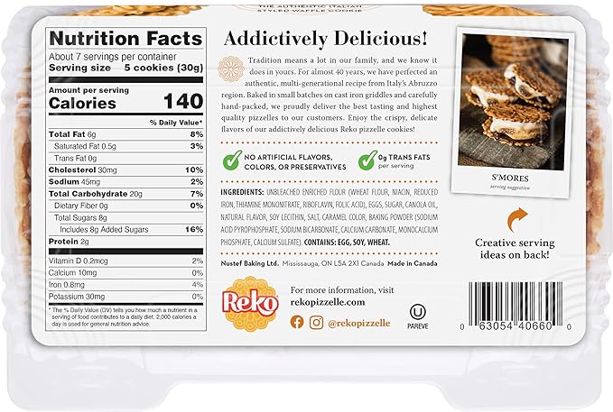 Reko Pizzelle Authentic Italian Style Waffle Cookie, Dulce de Leche, 7 Ounce (Pack of 1)