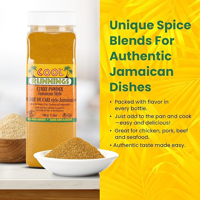 Cool Runnings Jamaican Style Curry Powder 500g - Aromatic and Flavorful Blend for Curries, Meats, Seafood, and Vegetables, Perfect for Stews