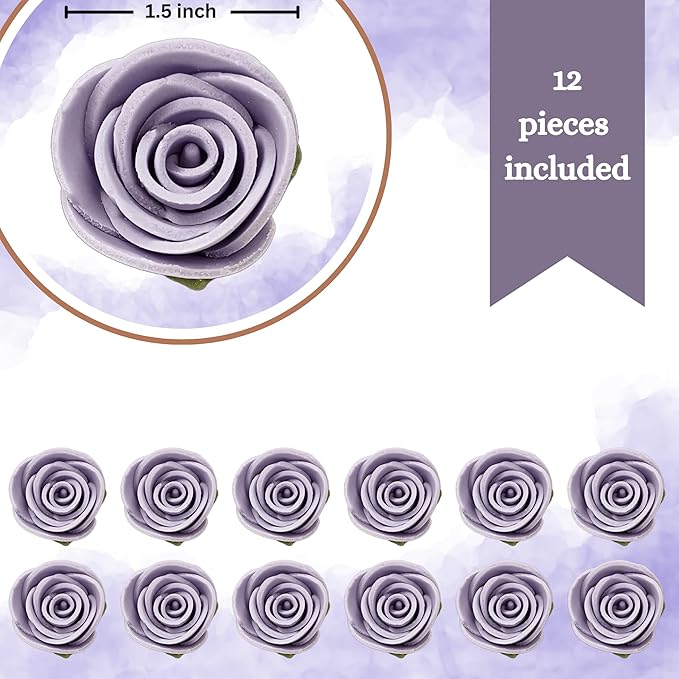 Confect Edible Flower | Edible Lilac Lavender Flowers ??Perfect Cake & Cupcake Decorations | Toppers for Doughnuts- Vegan, Gluten-Free, Nut-Free,Palm Oil-Free -Pack of 12