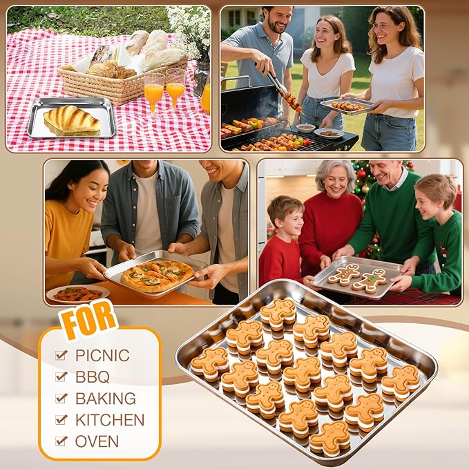 18 Pcs Baking Sheet Pan Set 9 x 6.7 x 1 Inches Cookie Sheet Small Toaster Oven Stainless Steel Tray Barbecue Grill Rectangle Trays, Non-stick, Easy Clean