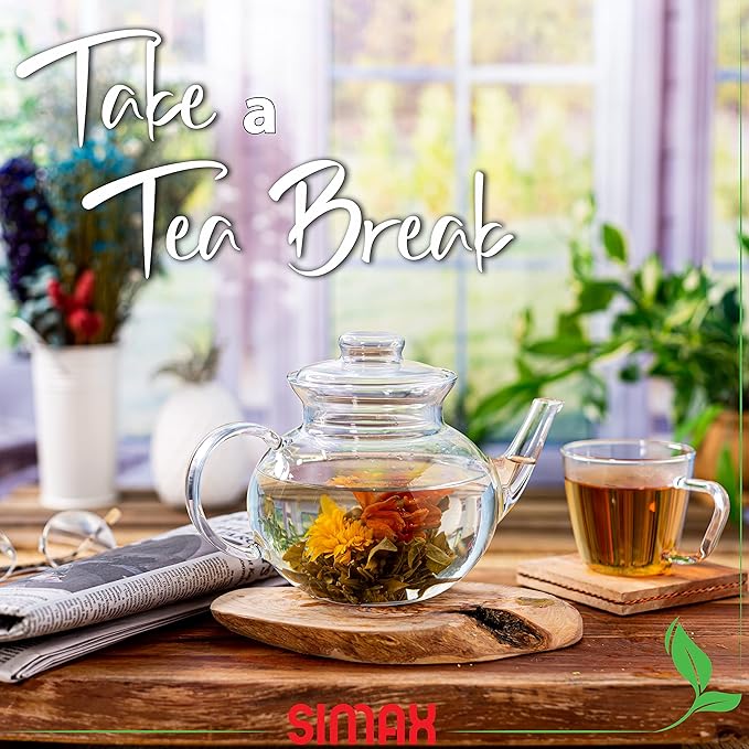 Simax Glassware 33 Ounce Glass Teapot | With Spout, Microwave and Stovetop Safe, Heat, Cold, and Thermal Shock Resistant Borosilicate Glass, Makes a Stunning Presentation??,<div>