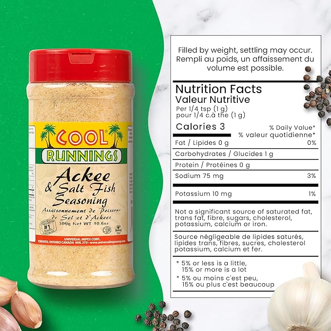 Cool Runnings Ackee & Saltfish Seasoning 300g - Perfect Caribbean Blend for Authentic Jamaican Breakfast and Brunch Dishes, Ideal for Saltfish, Ackee, and Vegetables