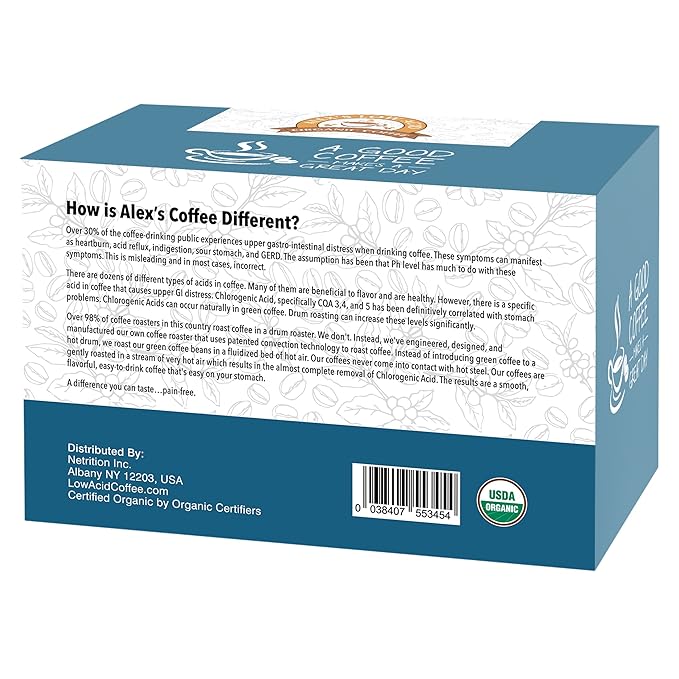 Alex's Low Acid Organic Coffee Single-Serve Pods (12-Pack) - Half Caff