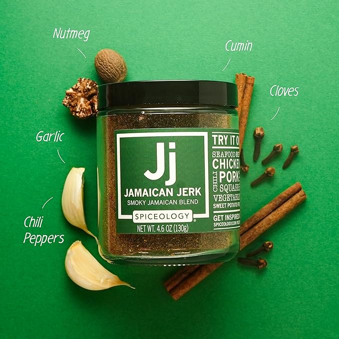 Spiceology - Jamaican Jerk Smoky Caribbean Rub - BBQ Rubs, Spice Blends and Seasonings - Use On: Seafood, Beef, Chicken, Pork, Chili, Squash, Nuts, Vegetables, and Sweet Potato Fries - 4.6 oz