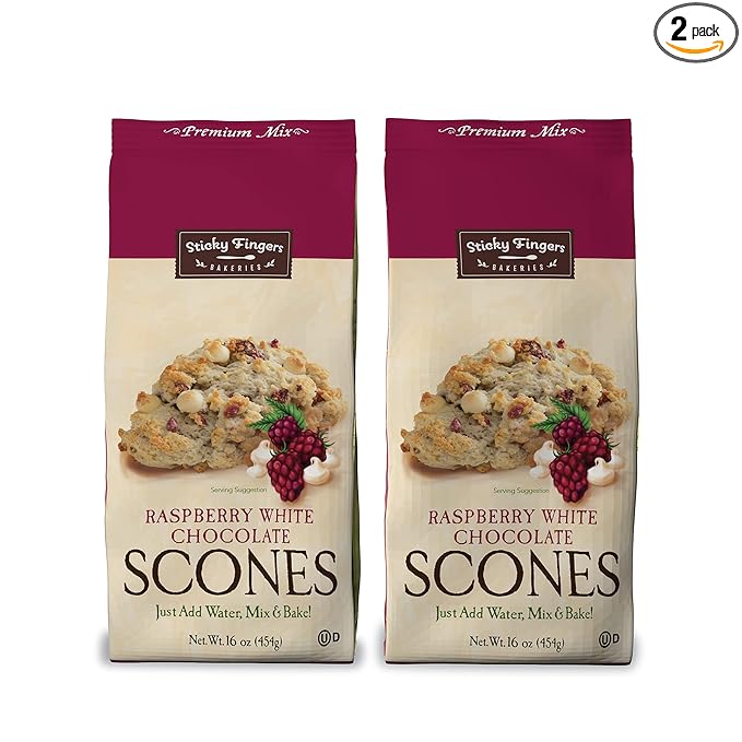 English Scone Mix, Raspberry White Chocolate by Sticky Fingers Bakeries ??Easy to Make English Scones Fresh Baked, Makes 12 Scones (2pk)
