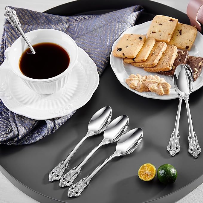 KEAWELL Luxurious 5.1-Inch Espresso Spoons Set - 6 Pieces - Mini Coffee Spoon, 18/10 Stainless Steel - Gorgeous Design with Exceptional Mirror Polished Finish (Silver)