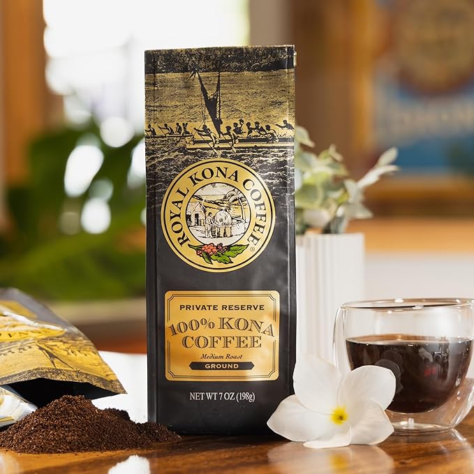 ROYAL KONA COFFEE Ground - 100% Hawaiian Kona Private Reserve Coffee Medium Roast, 7 oz