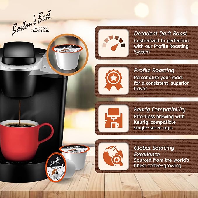 Bostonโs Best - Rich & Bold French Roast Gourmet Delectable Dark Roast Coffee, Compatible with Keurig Coffee Maker, 1 Count (42 Single Serve Cups)