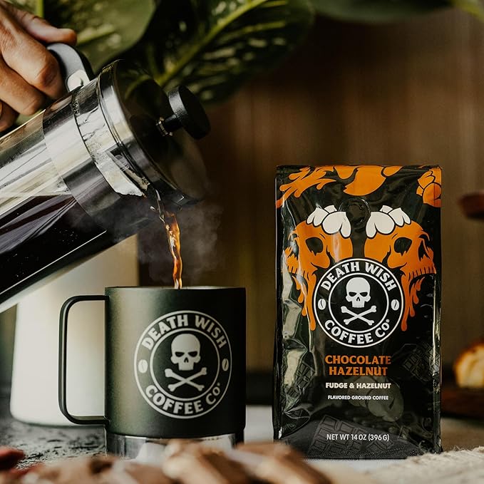 DEATH WISH COFFEE - Chocolate Hazelnut Ground Coffee, Fair Trade (14 oz)