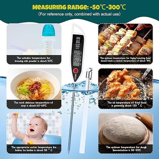 12 Set Waterproof Food Thermometer for Water, Liquid, Candle and Cooking Digital Meat Thermometer with Long Probe Instant Read for Kitchen BBQ Grill Candy (White)
