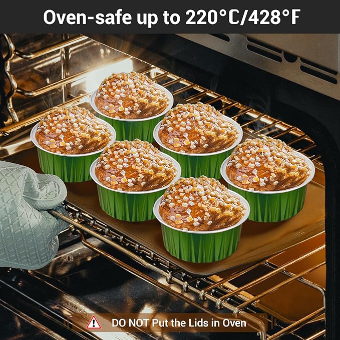 EUSOAR Aluminum Muffin Cups with Lid, 30pcs 5oz Creme Brulee Ramekins Disposable Custard Flan Molds, Oven Small Foil Dessert Containers Baking Cups for Wedding Birthday Party Favor-Dark Green