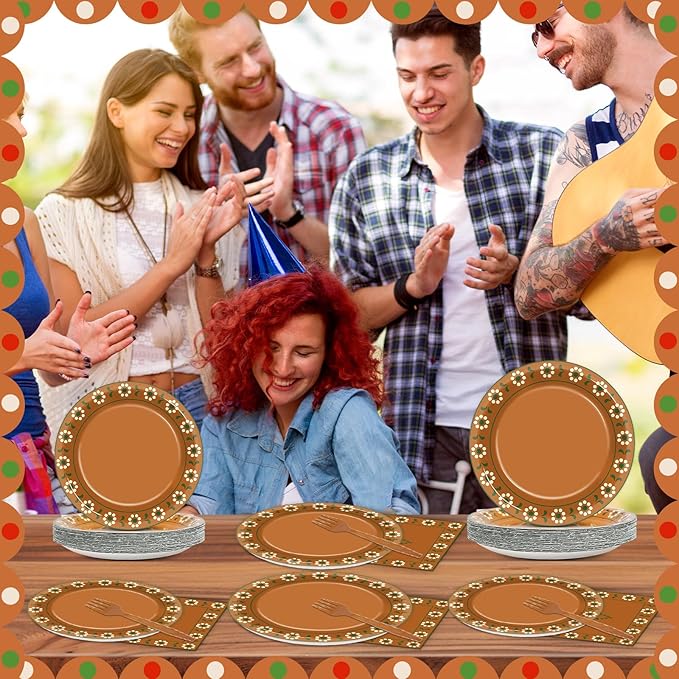 96Pcs Platos De Barro Mexicanos Paper Plates and Napkins Cielito Lindo Party Decoration Terracotta Clay Pottery Themed Tableware Set for 24 Guests Mexican Fiesta Wedding Birthday Favors Supplies